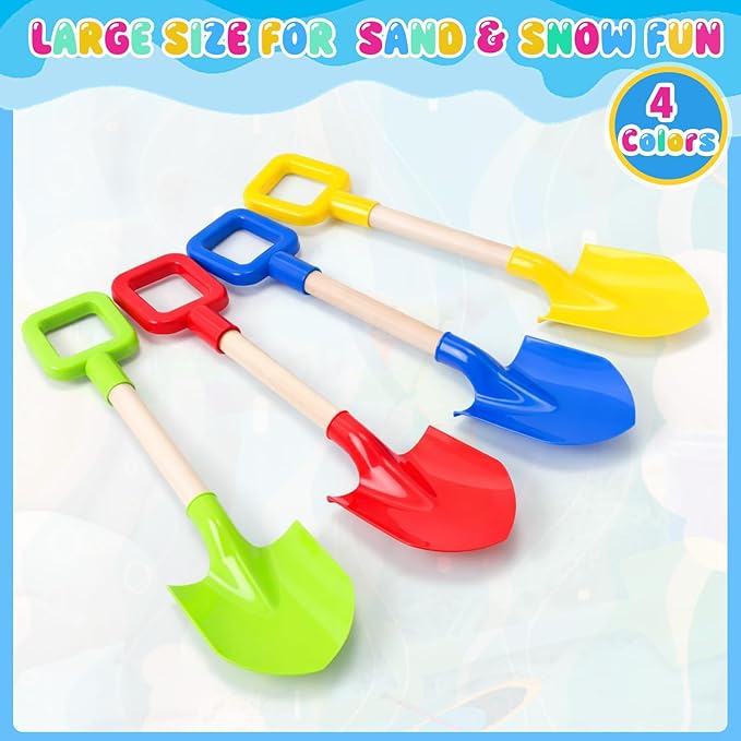 Honoson 24 Pack 16 Long Beach Spades Sand Shovels Toys Gardening Tools Sets Sandbox Sturdy Scoop Durable Wood Handle ABS Plastic Spade for Garden Sand Snow Backyard Summer Favors (Bright Color)
