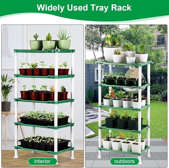 5-Tier Seed Starter Tray, Plant Stand Designed for Cell Trays and Small Pots for Gardening Indoor Outdoor Growing (Green)