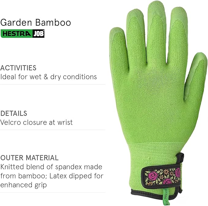 Garden Latex Protective Gardening Gloves | Close-Fitting Sustainable Yarn Gloves for Planting, Weeding and Gardening - Light Green - 7