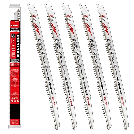 EZARC Wood Pruning Reciprocating Saw Blade 12 Inch, Fleam Ground Teeth Pruning Saw Blades for Tree Trimming, Wood Cutting, 5 Pieces