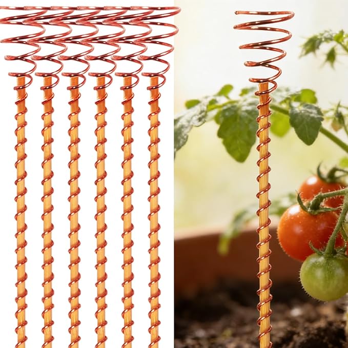 6pcs Electroculture Plant Stakes,15'' Electroculture Copper Gardening Antennas, Copper Garden Stakes Electro Culture Rods for Plants Tensor Rings Coil Wire Fruits Vegetables Growth