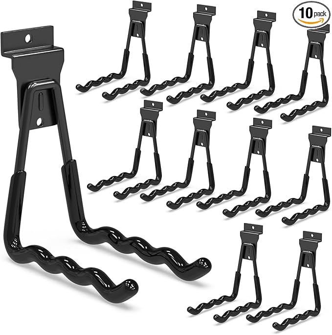 3-H 10 Pack Wave Shape Slatwall Hooks, Heavy Duty Slatwall Accessories, 1 Hook Equals 4 Standard Slatwall Hanging Hooks for Garden Tools & Garage Storage(Black)