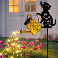 ZFNN Solar Garden Decor Lights, Outdoor Waterproof Solar Watering Can with Cascading Lights, Metal Dog Silhouette Stake Yard Art for Outside Lawn Patio, Unique Gardening Gifts for Women Mom
