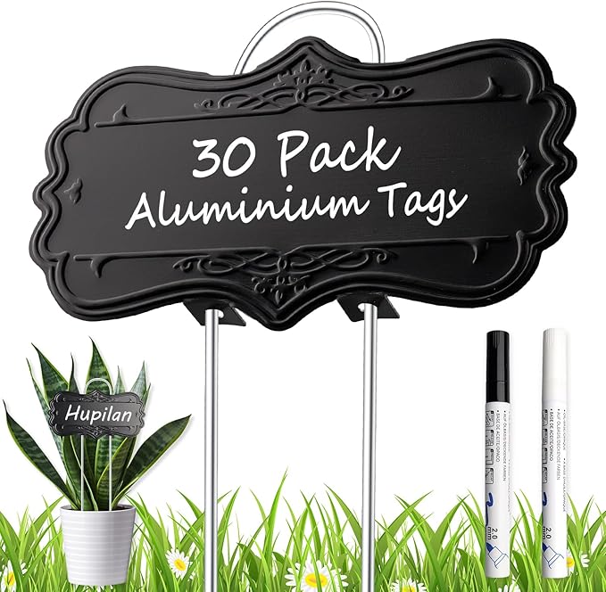 30 Pack Metal Plant Tags,Waterproof Plant Labels Garden Tags for Plants Outdoor with 2 Pens,Larger Area 3.7"X 2" Aluminum Gardening Plant Label Stakes for Flowers Vegetables Herb Seed Greenhouse