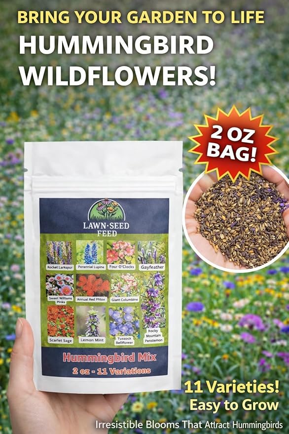 Hummingbird Wildflower Seed Mix (2oz) Bright, Nectar-Rich Blooms that Attract Hummingbirds & Pollinators
