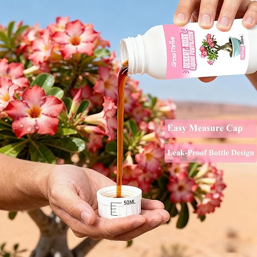 Desert Rose Liquid Fertilizer – Natural Probiotic Plant Food for Adenium, 10 oz Bottle with Measuring Cap, Organic Nutrient Boost for Greener Leaves, Strong Roots & Vibrant Blooms
