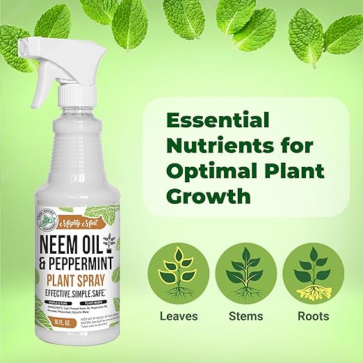 Mighty Mint Neem Oil & Peppermint Plant Nutrient Spray – Natural Leaf Shine for Indoor & Outdoor Use – Plant-Based Formula for Stronger, Healthy Plants - 16 oz (Pack of 2)