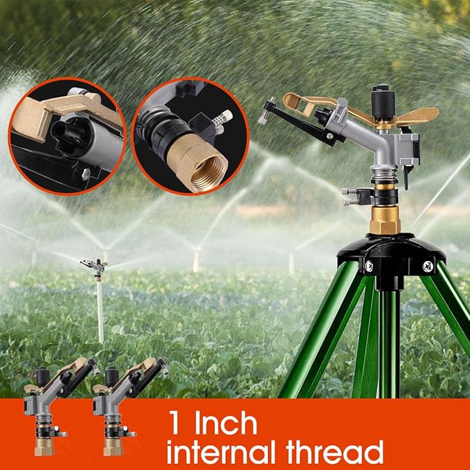1.0" Agriculture Farm Irrigation Sprinkler Lawn Sprinkler Irrigation Spray Gun Large-Area Watering Spray 360° Rotary Farm Lawn Garden Irrigation, Pack of 2