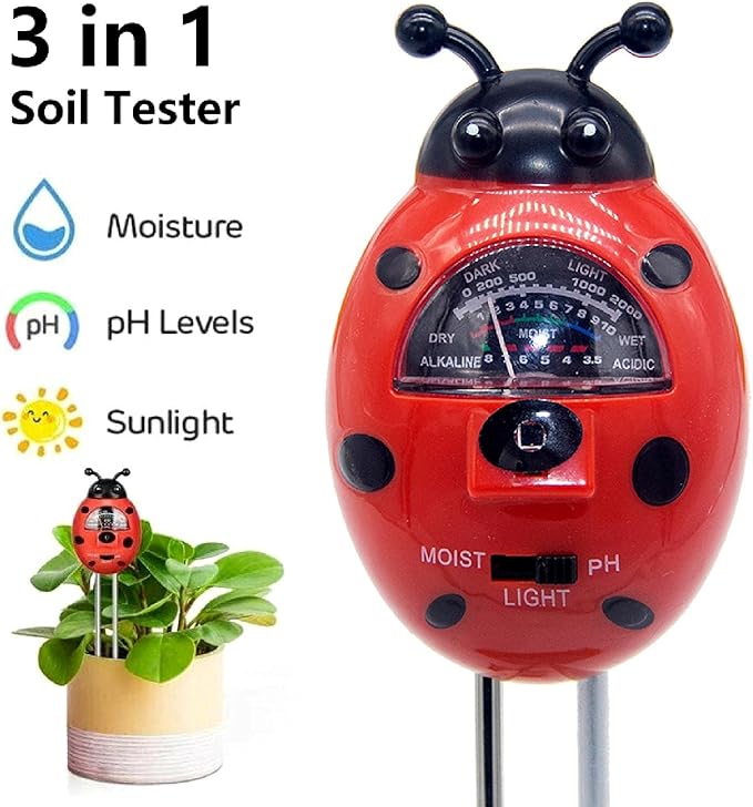 SEIWEI 3-in-1 Soil Tester, Measure Soil Moisture, PH, and Light for Garden, Farm, Lawn, Indoor and Outdoor (No Battery Needed)