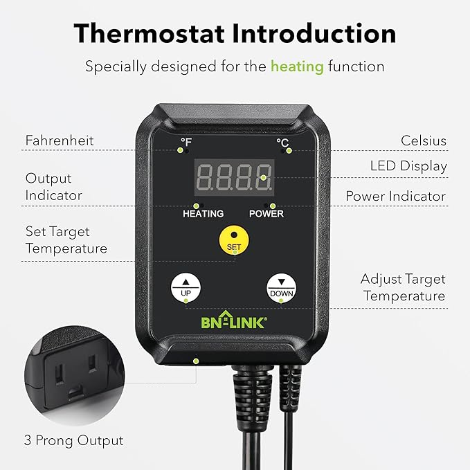 BN-LINK Seedling Heat Mat with Thermostat Controller Combo Set, 4 Pack 10" x 20.75" Plant Heating Mat for Seed Starting with Temperature Control for Indoor Growing, Plants Germination