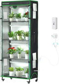 Plant Stand with Grow Light, 36" W x 18" D x 72" H, 5-Tier Indoor Greenhouse with Cover & 3-Color T8 Growth Lights and Smart Socket, Thermohygrometer, for Seedlings & Flowering