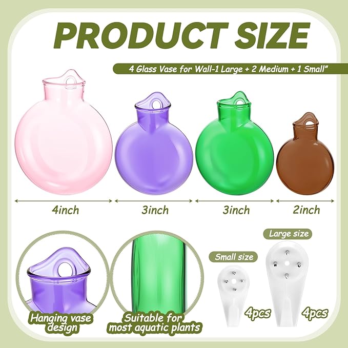 4 Pcs Stained Glass Hanging Vase Hanging Glass Plant Propagation Station Small Plant Terrarium Pot Containers with Rope for Hydroponics Planter Garden Home Indoor Outdoor Decor, 4 Styles