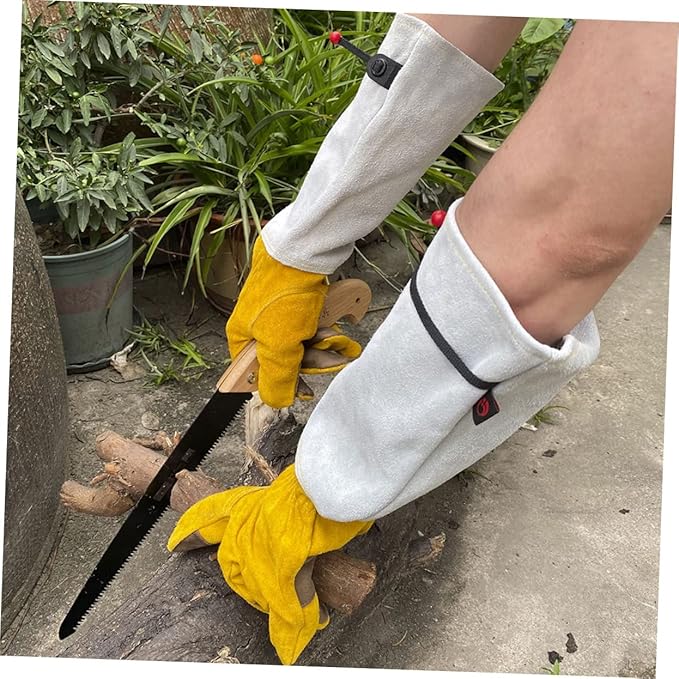 Milisten 1Pair Puncture Cowhide Garden Gloves for Safe Weeding and Pruning Comfortable Wear Resistant Arm Protectors for Gardening Welding and Handling Tasks