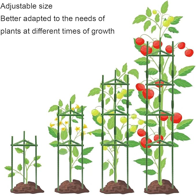 Pwshymi Tomato Cage Heavy Duty Sturdy Plant Support Stakes for Garden and Pots Indoor and Outdoor, Adjustable Design for Versatile Growing, 3Pcs Tomato Cage for Farmers and Home Gardeners (80cm)