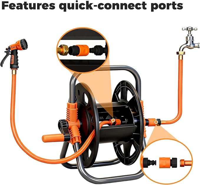 Garden Water Hose Reel Cart, Holds up to 50-80 Feet of 5/8-Inch Hose, Portable Hose Holder for Convenient Hose Storage and Watering