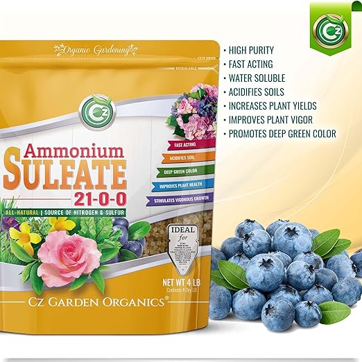 Ammonium Sulfate Fertilizer AMS 21-0-0 +24% Sulfur - Made in USA Plant Food for Fruit, Vegetables, Acid Loving Plants Soil Acidifier to Lower pH in Alkaline Soil