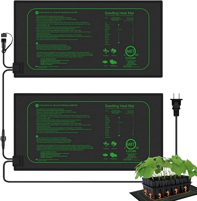 Seedling Heat Mats Linkeable Mutiple Pads,10" x 20.75" 21W Waterproof Heating Pad for Hydroponics Plant Germination Tray Seed Starting,Daisy Chain 2 Pack