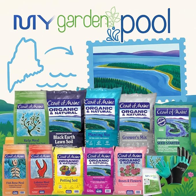 Coast of Maine AL3500 Acid-Loving Planting Soil 20 qt with My Garden Pool 7-in-1 Soil Test Strips, 20 ct. and Claw Gardening Gloves