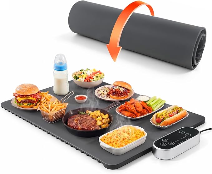 Warming Mat for Food & Food Heating Mat - 6-Temp 4-Hour Timer Electric Silicone Mat, Portable Warmer for Buffet, Party & Family Dining, 24"x15.7"