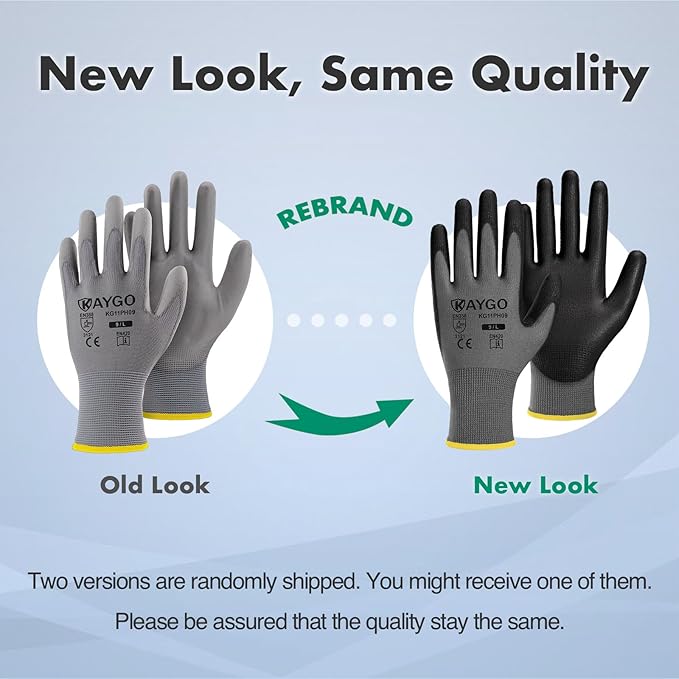 KAYGO Work Gloves for Men and Women,12 Pairs Seamless Knit PU Coated Safety Gloves, with Smooth Grip on Palm and Fingers, Ideal for Light Warehouse, Manufacturing, Gardening, KG11P (M,Gray)