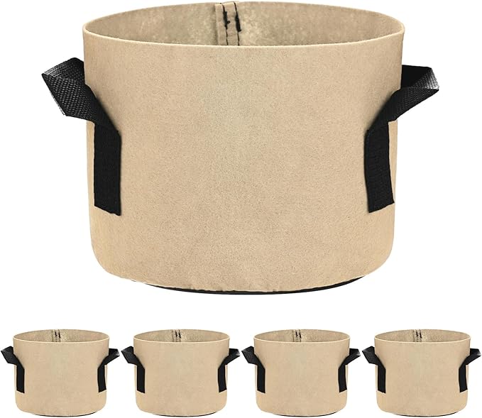 M METERXITY 5-Pack Plant Grow Bags 1 Gallon Grow Bags 300G Thickened Fabric Pots with Durable Handles Plant Garden Grow Pots for Fruits/Vegetables/Flowers/Plants [Khaki]