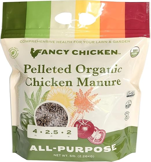 All-Purpose Manure - 5lbs Pelleted Dried Organic Chicken Manure | All-Natural Plant Food | Ideal for Vegetables Plants Fruits Trees Lawn Gardening & Farming | USDA Organic