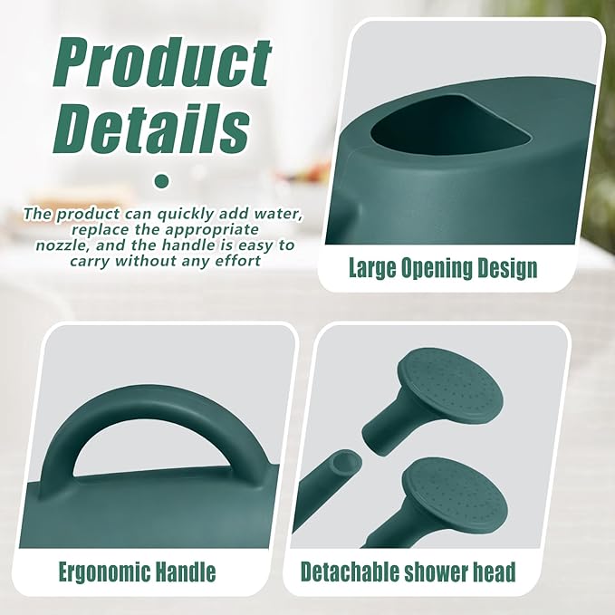 Indoor and Outdoor Watering Can - Long Spout -1/2 Gallon (64oz) - Blackish Green