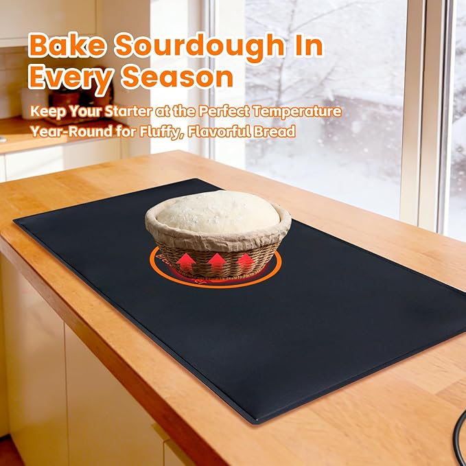 Bread Proofing Warming Mat for Sourdough, Sourdough Warming Mat - 59-140°F Adjustable Thermostat Electric Dough Riser Heating Mat, Dough Mat Heated (10" x 21") - XL Bread Proofing Mat