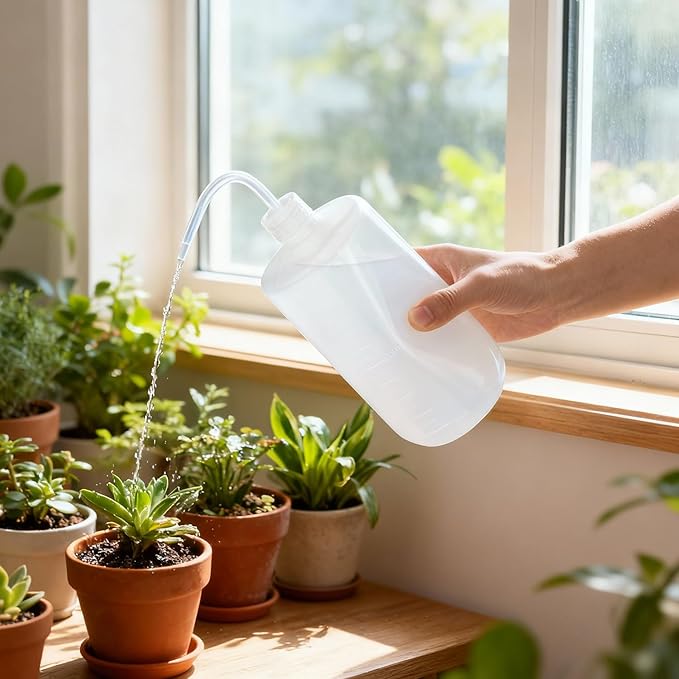 Wash Bottles 250ml/500ml/1000ml Plastic Squeeze Bottle with Scale Labels Watering Tools for Indoor Plants Cleaning Washing, White, Polyethylene Material (1000ml)