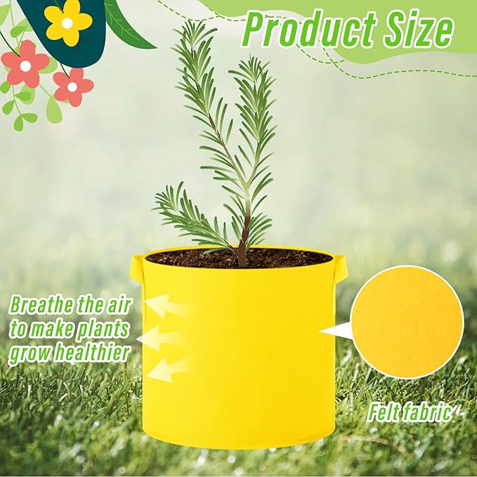 12 Pcs Multicolor Plant Grow Bags Large Grow Bags Fabric Planter Thickened Non Woven Fabric Pots with Handles for Indoor Outdoor Garden Planting Seeds Flower, 6 Colors (7 Gallon)