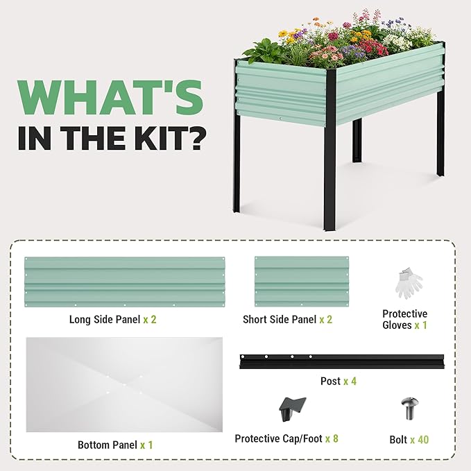 WORKPRO 48x24x32in Outdoor Galvanized Raised Garden Bed with Legs, 600LB Elevated Planter Box for Vegetable, Flowers, Herbs, Light Green