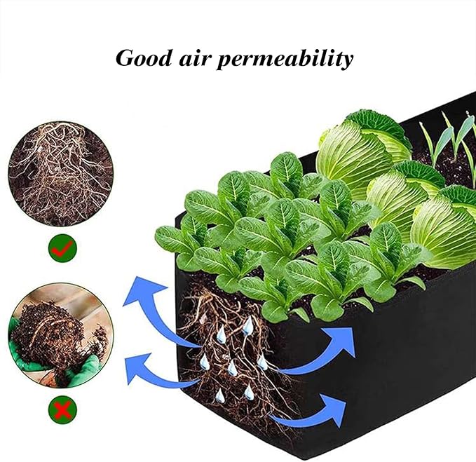 Square Grow Bags, Garden Fabric Planter Container with Handles Bed Flower Vegetables Pots 1MM Thickness Economic Colorful (Black,23.62x11.81x7.87 Rectang)