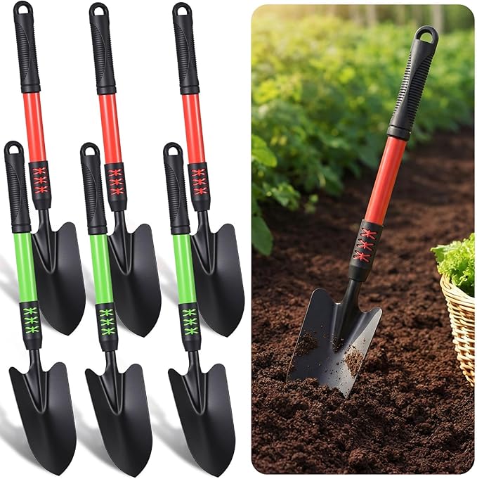 6 Pcs Garden Shovel Heavy Duty 16.93'' Long Handle Garden Hand Shovel Tool Extra Length Metal Hand Trowel Spade for Digging Planting Gardening Farm Lawn Yard Beach Home Shop