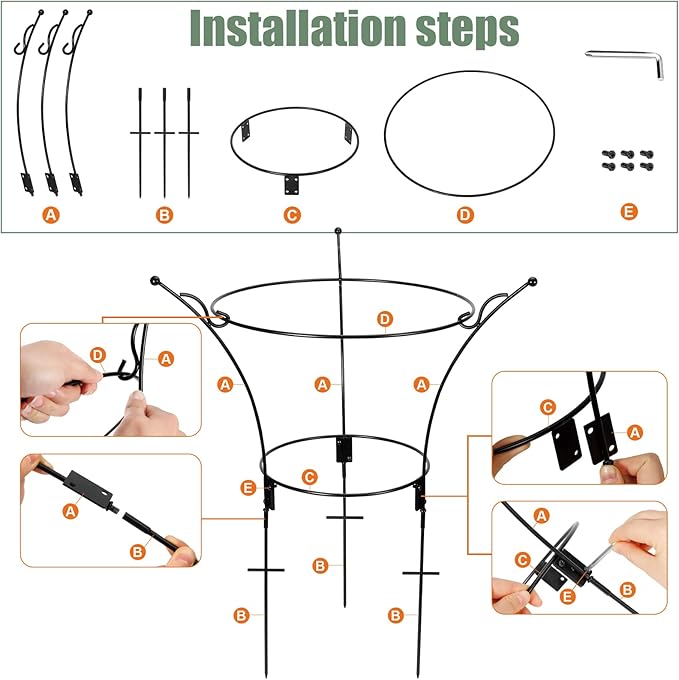 2 Pack Large Peony Cages and Supports,23.2" H X 13.4" D Metal Peony Support Rings,Tall Plant Support Garden Stakes for Outdoor Plants and Other Flopping Flowers