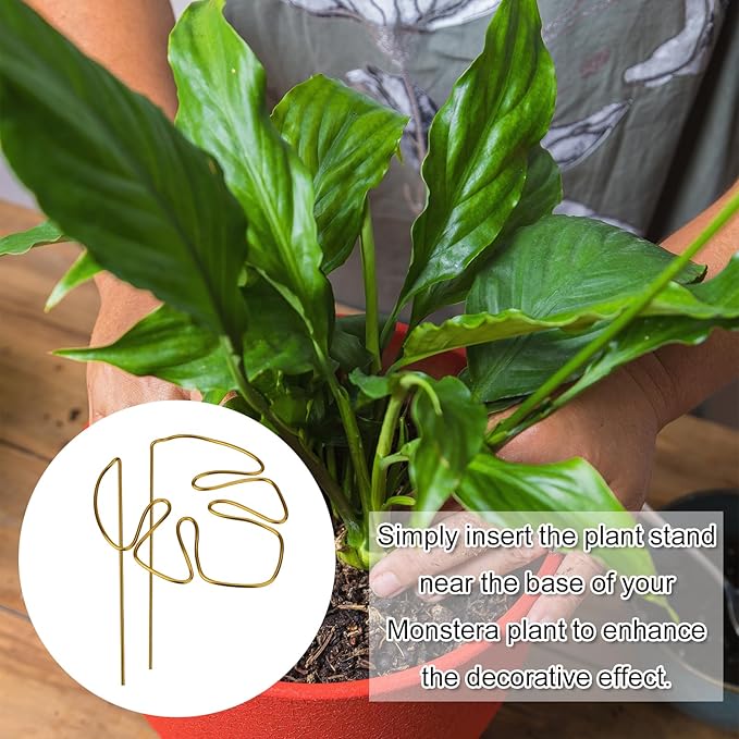 2pcs Monstera Shaped Supports for Growing Plants, Gold Climbing Houseplant Stem Supports Ring Reusable Leaf Plant Growth Accessories for Indoor & Outdoor Plants