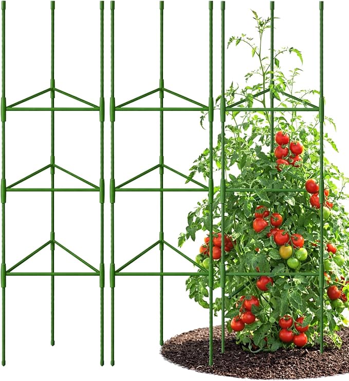 Growsun 51 inch Tomato Cage Heavy-Duty Plant Support Cucumber & Vine Vegetables – Adjustable Green Metal Garden Trellis for Climbing Plants, Indoor & Outdoor Use, 3 Pack