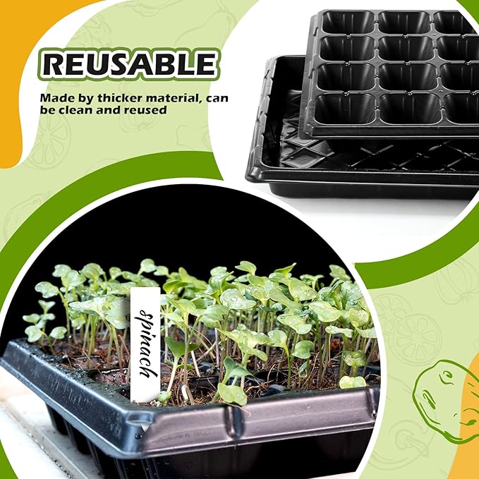Yinder 20 Pcs Plant Seed Starting Trays, 1020 Trays No Holes and Cells Plug Trays with 100 Pcs Tags, Growing Trays for Nursery, Germination, Wheatgrass, Succulent, Microgreens and More (32 Cells)