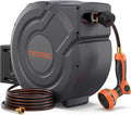 Upgraded Retractable Garden Hose Reel 5/8 inch x 100 ft Any Length Lock 9 Pattern Nozzle Wall-Mounted Automatic Slow Return 180° Swivel UV Resistant Heavy Duty Hose Reels for Outside