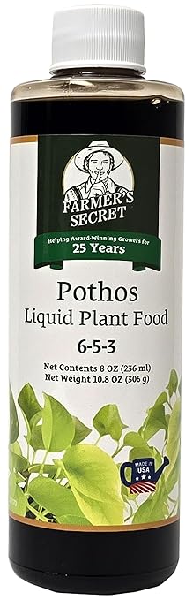 Farmer’s Secret Pothos Liquid Plant Food Fertilizer (8oz) - Super Concentrated - 6:5:3 Ratio - Strengthen Roots and Encourage Growth in All Varieties of Pothos