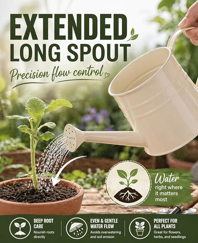 White Watering Can Metal - 1 Gallon Vintage Sprinkling Can with Removable Spout - Galvanized Steel Water Cans for Indoor Outdoor Plants - Long Spout Garden Irrigation Tool for Flowers (Yellow)