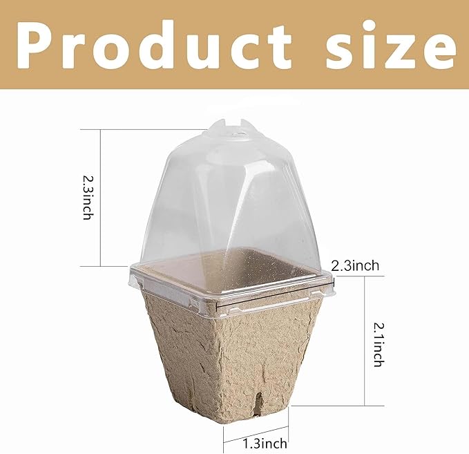 Purple Star 40 PCS Seeding Starter Pots for Planting- 2.3 Inch Square Biodegradable Nursery Pot with Humidity Dome- Peat Pots for Seedlings Garden Vegetable Flower Germination