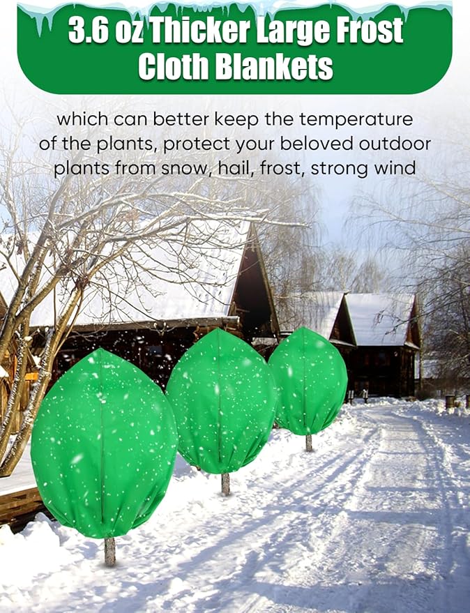2Pack Winter Plant Covers Freeze Protection - 90" x 63" Extra Large Frost Blankets for Plants Tree Shrubs Cloth Anti-Freeze Protector Drawstring Bags Jacket for Outdoor Plants (3.2 oz/yd²)