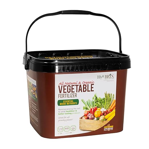 HyR BRIX All Natural & Organic 1-1-8 Vegetable Garden Fertilizer, 20lb Bucket - Slow-Release Plant Food with Calcium & Sulfur - Essential Micronutrients for Healthier Produce