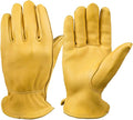 OZERO Leather Work Gloves: Mens Deerskin Gloves Soft Breathable Abrasion Resistant Gardening Firewood Glove - for Driving Riding Yardwork Ranch Farm Hunting Garage DIY for Men & Women (Gold,S)