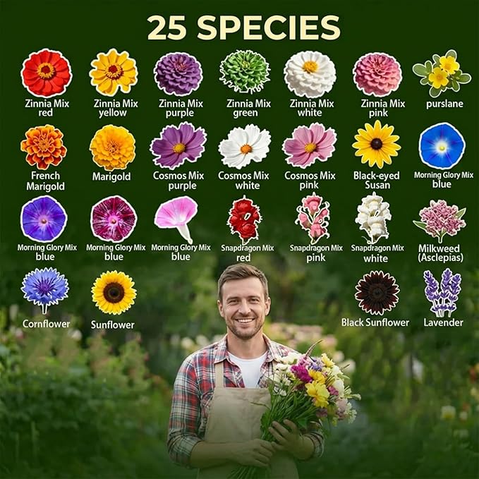 Wildflower Seeds Mix (3oz) - 89.400+Seeds - Non-GMO Milkweed Seeds for Monarch Butterflies - 25+Varieties Annual & Perennial Wildflowers Mix - Bulk Flower Seeds for Pollinator Gardens