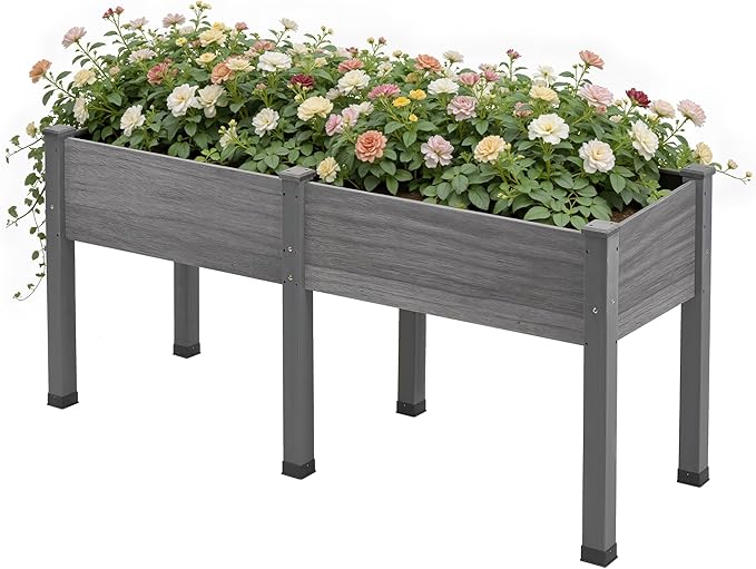 AMERLIFE Raised Garden Bed, 72x24x30 Inches Elevated Wood Planter Box with Bed Liner, Legs, Divider, Drainage Holes, Stand for Backyard, Patio, 300 Lb Capacity - Grey
