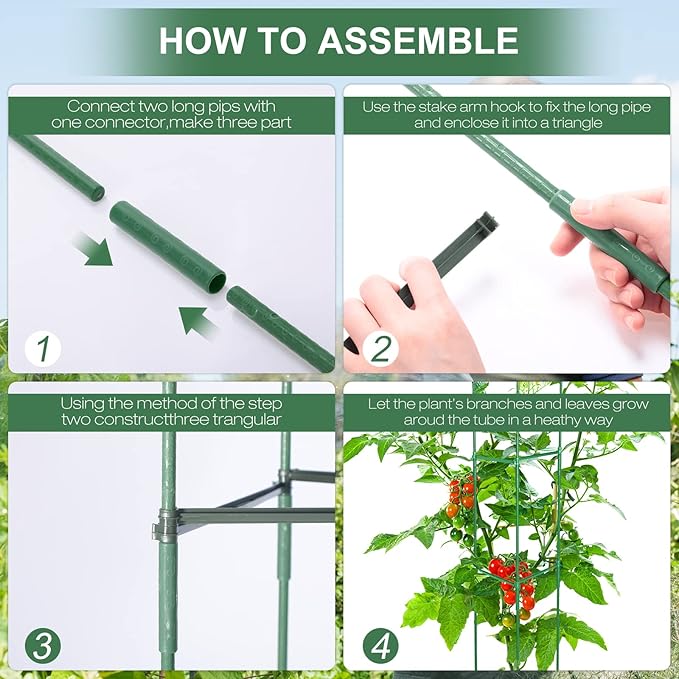 Sunnyray 15 Pack Tomato Cages for Garden 48 Inch Metal Tomato Cages Heavy Duty Plant Supports Assembled Garden Trellis Stakes with Adjustable Snap Arm for Climbing Plant Vegetable (Green)
