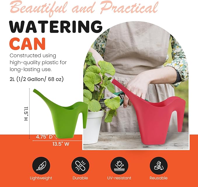 Mintra 1/2 Gallon Plant Watering Can, Long Spout Plastic Water Pitcher for Indoor & Outdoor Use, Durable & Lightweight Water Can for Watering Flowers & Potted Plants, 1 Pack, 2L/68 oz – Gray