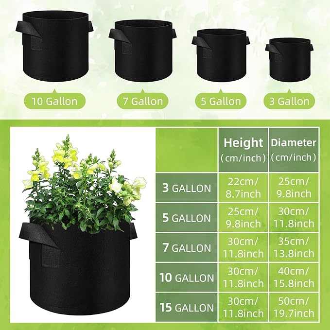 40-Pack 3 Gallons Grow Bags, Non-Woven Fabric Pots Plant Bags, Plant Grow Bags with Handles, Garden Plant Bags for Potatoes, Carrots, Tomatoes and Other Vegetable,Fruits