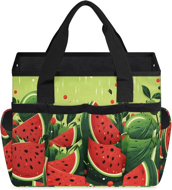 Garden Tool Bag Organizer Garden Tote Bag with Pockets Sweet Watermelon Tool Storage Organizer Gardening Tool Kit Holder 13" x 6.8" x 2.8"